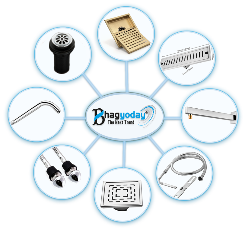 Bhagyoday Metal Craft Industries Bath Fittings Sanitary and Hardware Products Accessories Stailess Steel Shower  Drain Channel Traps Jali -  Shower Arm - Toilet seat jet-spray and Hose Tube  - Waste Coupling for Wash Basin - Bidet Rack Bolt Screw Best Quality - Best Price - Bhagyoday Brand manufacturers - Suppliers and Exporters are Bhagyoday Brand in Rajkot Gujarat India